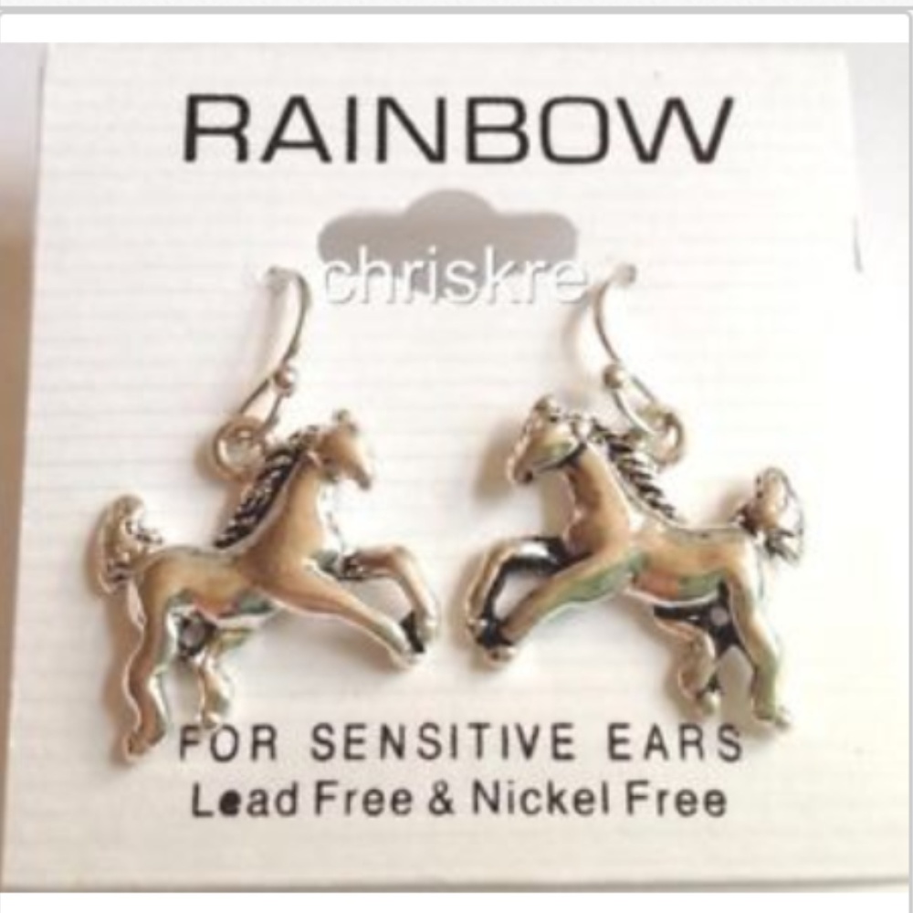 Silver Plated Mustang Horse Earrings Hypoallergenic Charms Posts Dangle Cowgirl